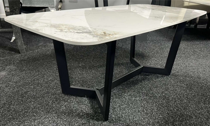 Lucien 120cm White/Grey Ceramic Coffee Table with Black Base