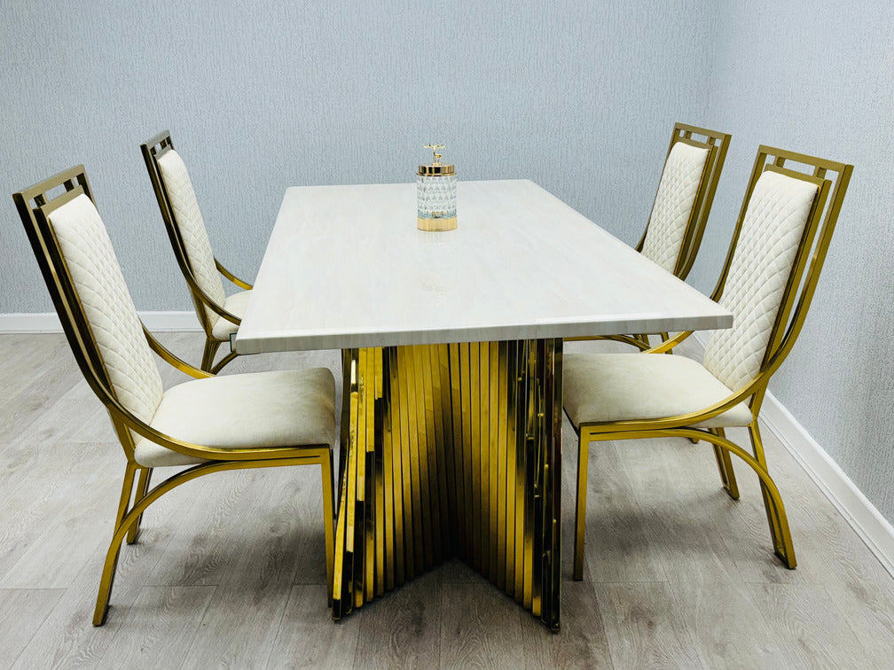 Ravello 180cm Cream & Gold Marble Dining Table - Belmont Interiors