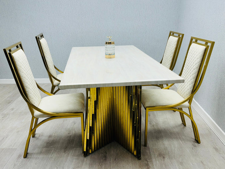 Ravello 180cm Cream & Gold Marble Dining Table - Belmont Interiors