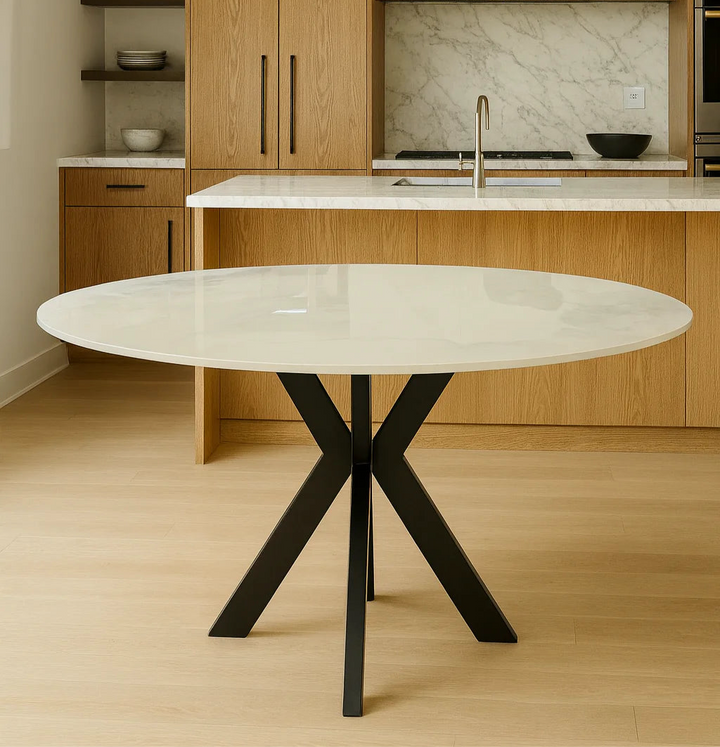 Phoenix 130cm Round White Ceramic Marble Dining Table