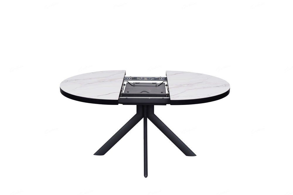 Daniello 120-160cm Extending Oval Round White Ceramic Marble Dining Table - Belmont Interiors