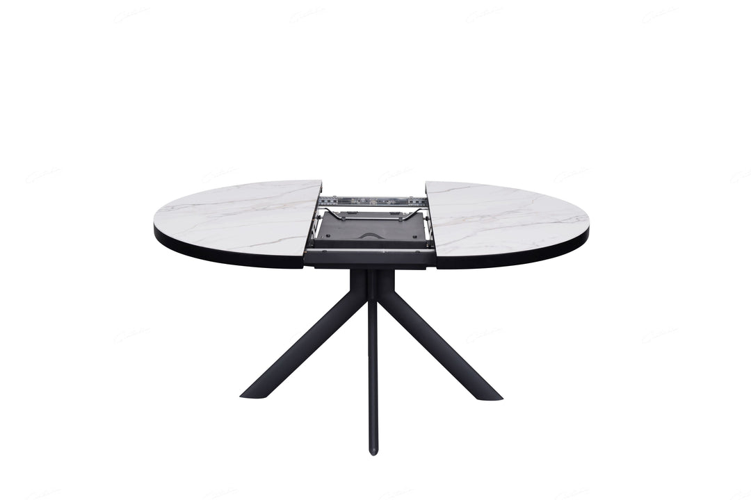 Daniello 120-160cm Extending Oval Round White Ceramic Marble Dining Table - Belmont Interiors
