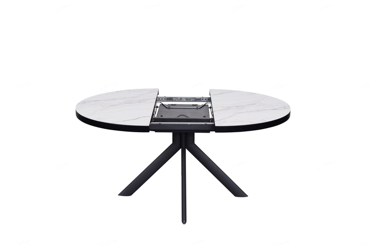 Daniello 120-160cm Extending Oval Round White Ceramic Marble Dining Table - Belmont Interiors