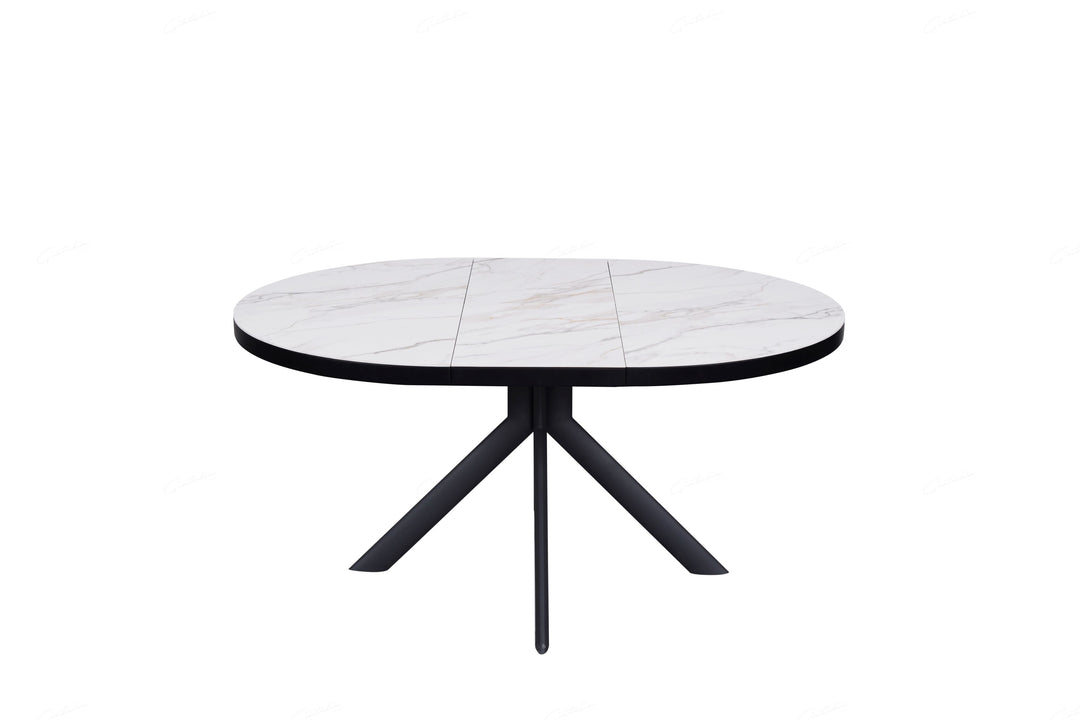 Daniello 120-160cm Extending Oval Round White Ceramic Marble Dining Table - Belmont Interiors