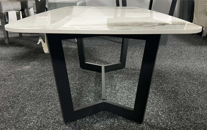 Lucien 120cm White/Grey Ceramic Coffee Table with Black Base