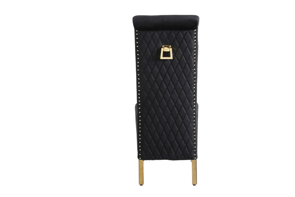 Lucy Gold Ring Knocker Quilted Emma Slim Black Gold Velvet Dining Chair Gold Legs - Belmont Interiors