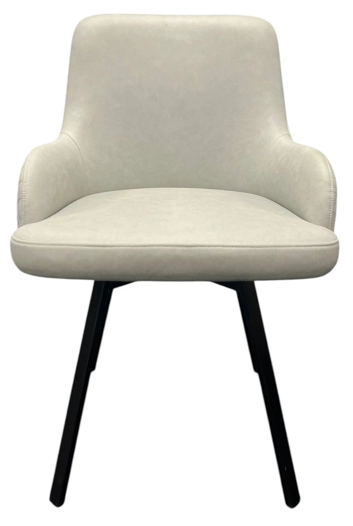 Rose 180º Swivel PU Leather Dining Chair in Light Grey with Black Legs