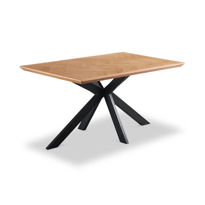 Chevron Oak Parquet Dining Table Dining Table with Black Legs - 180cm - Belmont Interiors