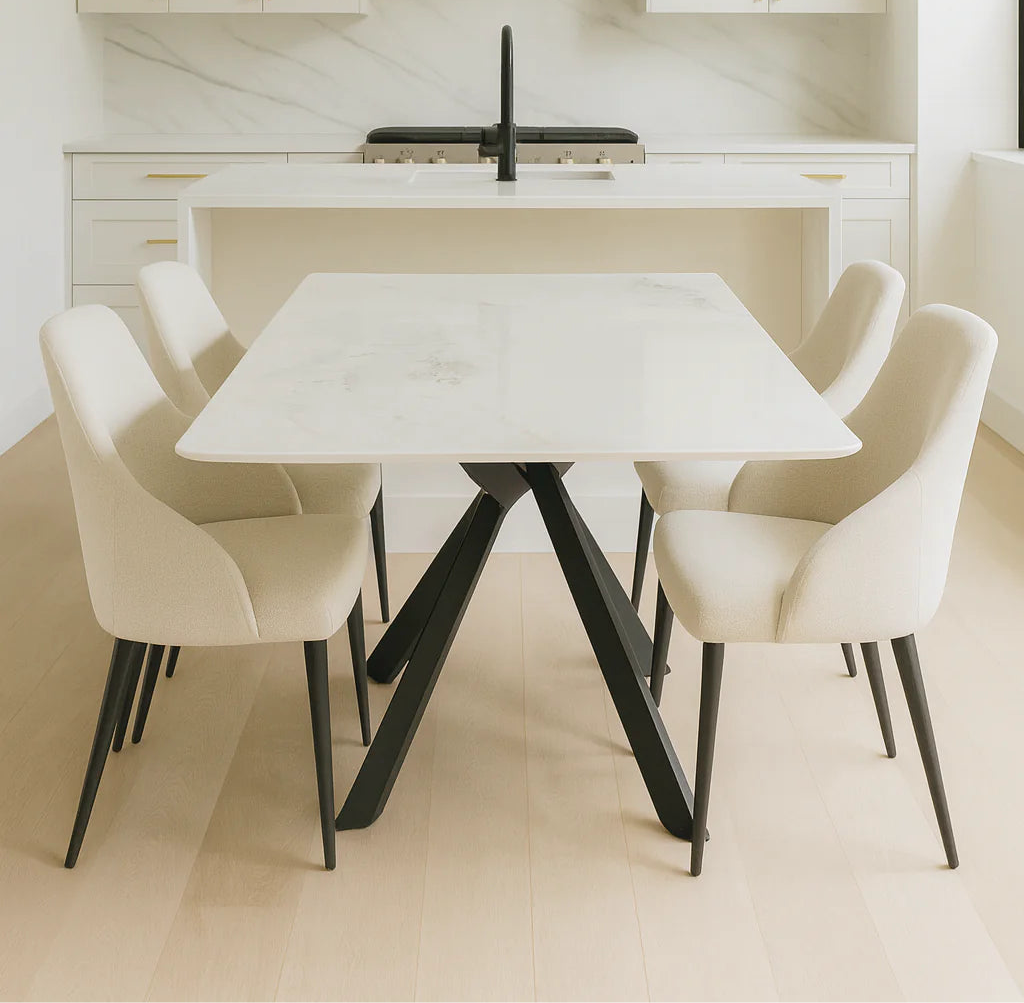 Phoenix White Ceramic Marble Dining Table