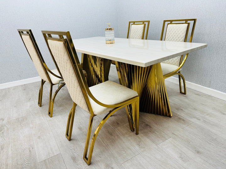 Ravello 180cm Cream & Gold Marble Dining Table - Belmont Interiors