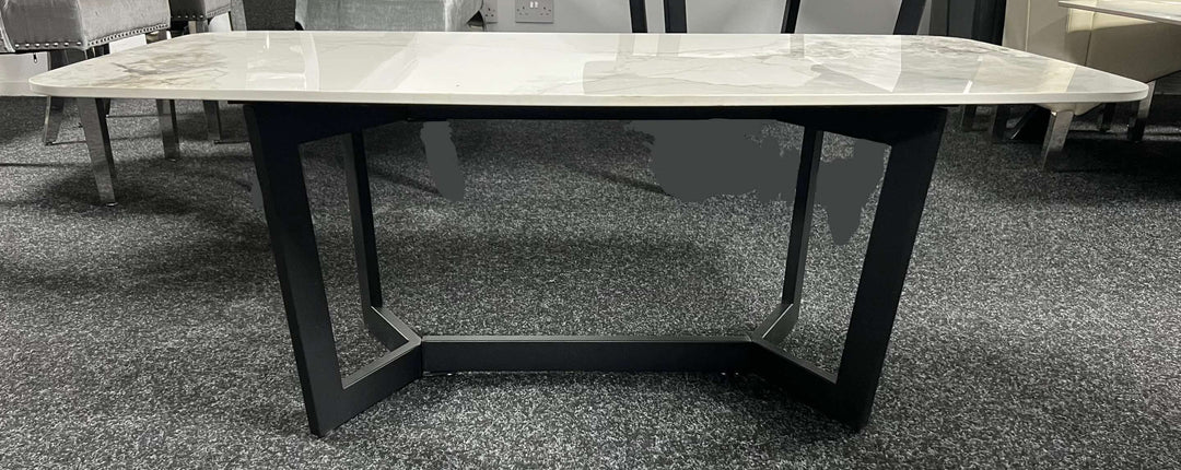 Lucien 120cm White/Grey Ceramic Coffee Table with Black Base