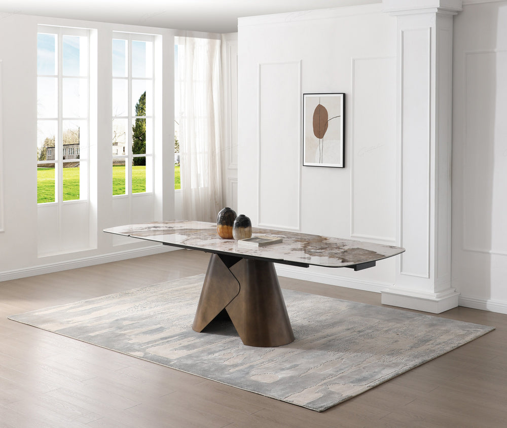 Firetti 180-260cm Italian Pandora Ceramic Marble Side Extending Dining Table - Belmont Interiors