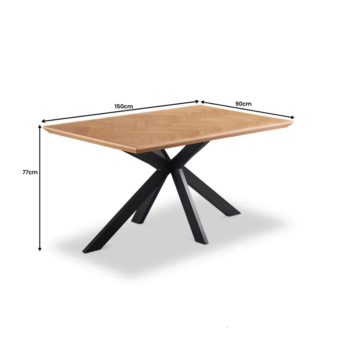 Chevron Parquet Oak Dining Table Dining Table with Black Legs - 150cm - Belmont Interiors