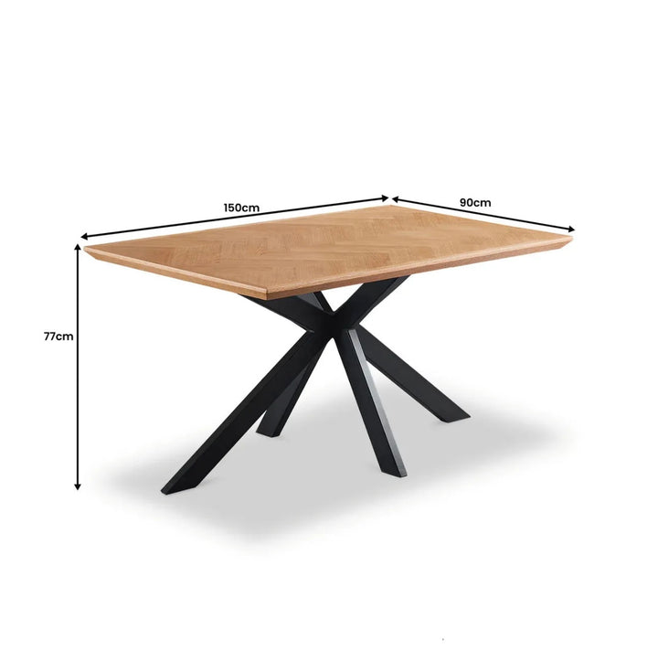 Chevron Parquet Oak Dining Table Dining Table with Black Legs - 150cm - Belmont Interiors
