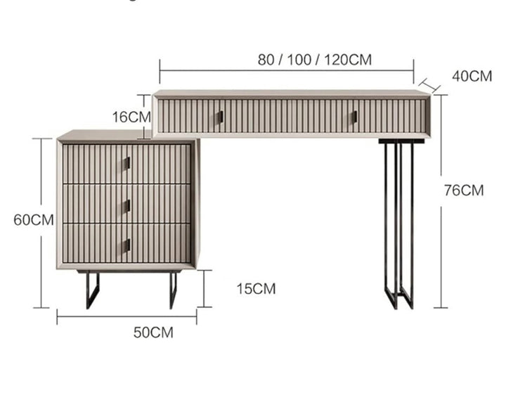 Phoebe Grey Dressing Table with 5 Drawers