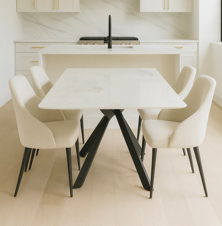 Phoenix 150/180cm White Ceramic Marble Dining Table