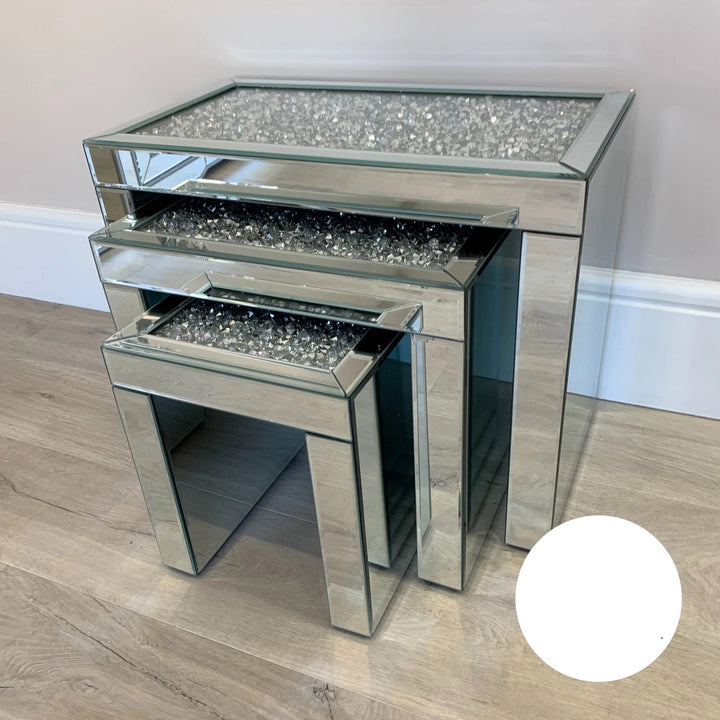 Diamond Crushed Mirrored Nest of Tables - Belmont Interiors
