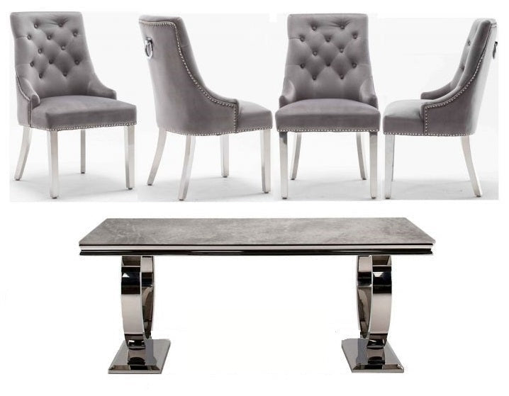 Arianna White Marble 150CM Dining Table + Knightsbridge Plush Velvet Dining Chairs - Belmont Interiors