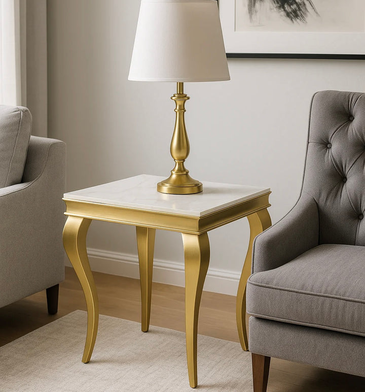 Louis Gold Ceramic Marble Lamp Side Table