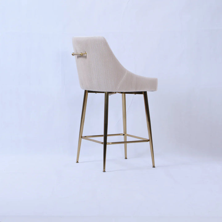 Milan Ribbed Ivory Velvet Bar Stool – Gold Legs & Handle