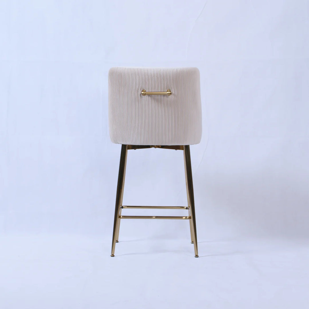 Milan Ribbed Ivory Velvet Bar Stool – Gold Legs & Handle