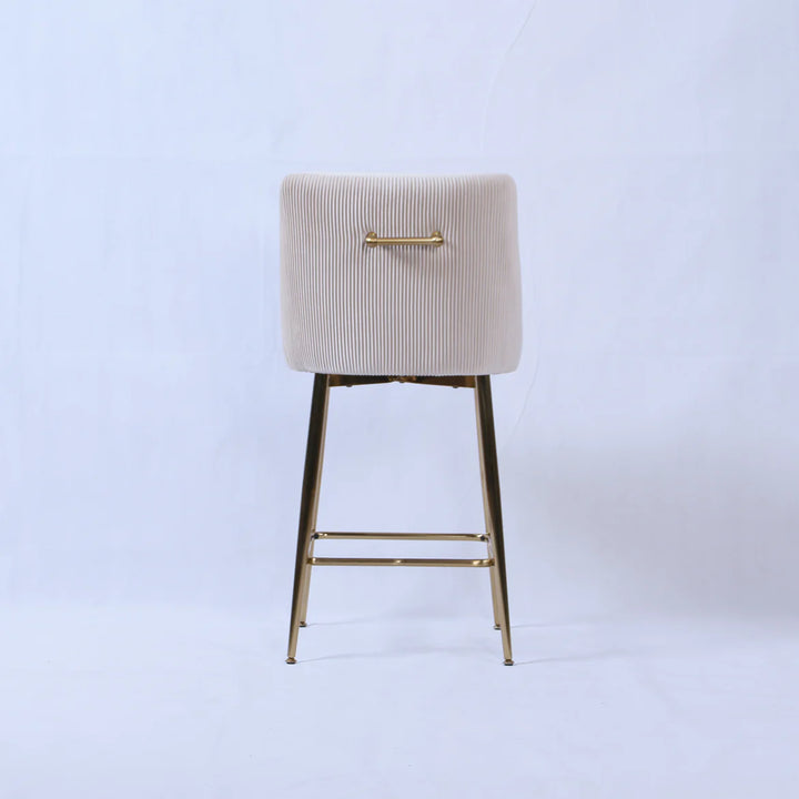Milan Ribbed Ivory Velvet Bar Stool – Gold Legs & Handle