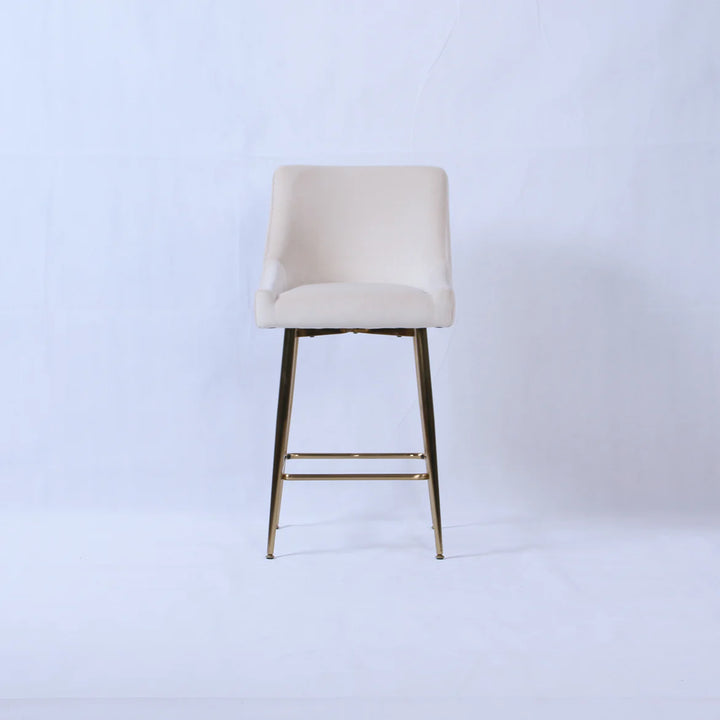 Milan Ribbed Ivory Velvet Bar Stool – Gold Legs & Handle