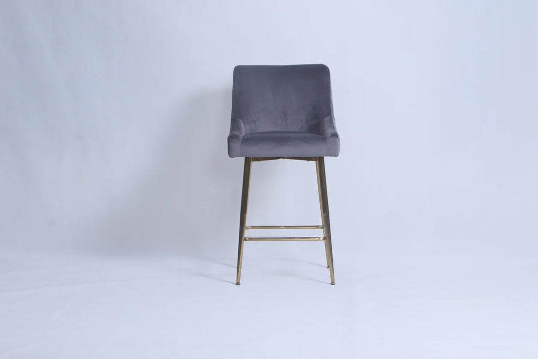Milan Ribbed Dark Grey Velvet Bar Stool – Gold Legs & Handle