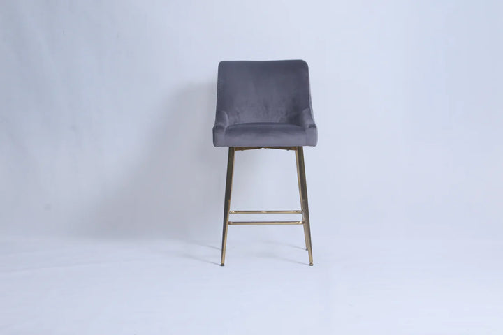 Milan Ribbed Dark Grey Velvet Bar Stool – Gold Legs & Handle