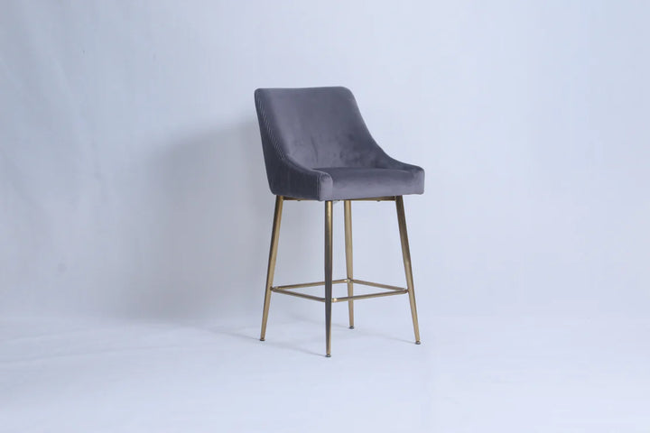 Milan Ribbed Dark Grey Velvet Bar Stool – Gold Legs & Handle