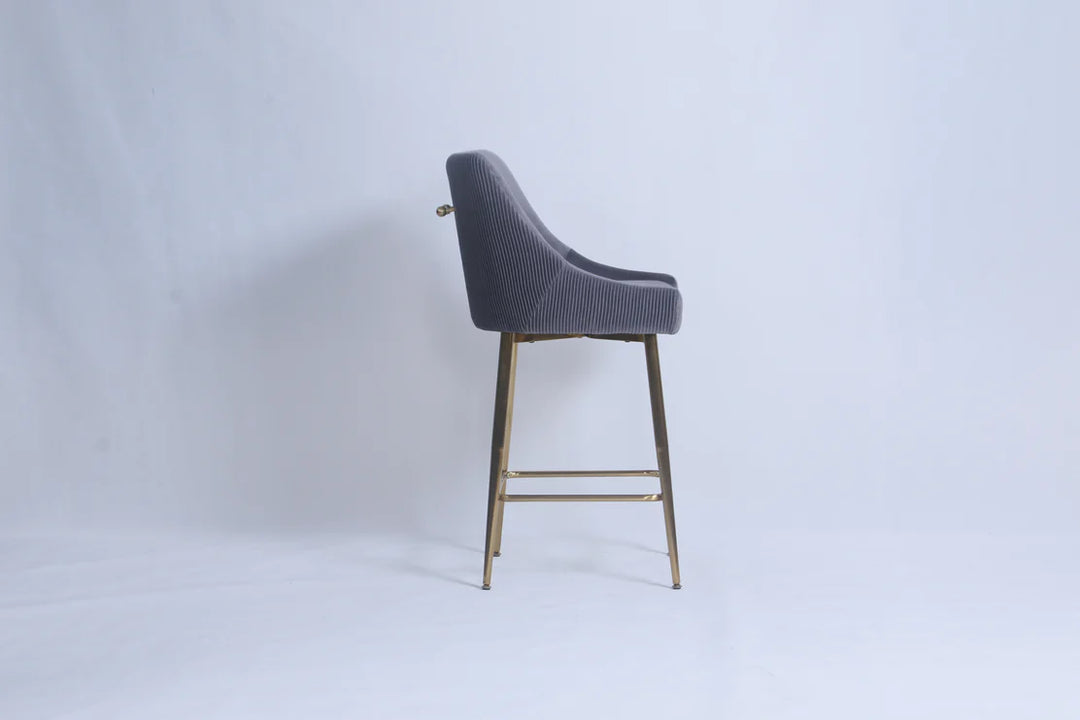 Milan Ribbed Dark Grey Velvet Bar Stool – Gold Legs & Handle