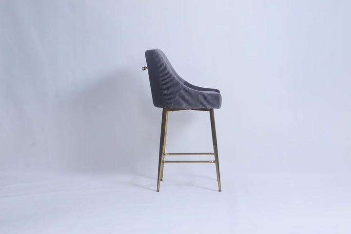 Milan Ribbed Dark Grey Velvet Bar Stool – Gold Legs & Handle