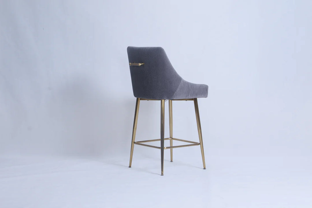 Milan Ribbed Dark Grey Velvet Bar Stool – Gold Legs & Handle