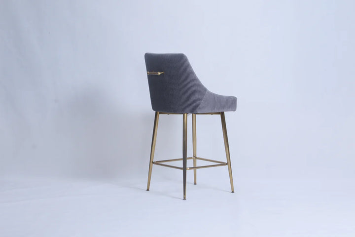 Milan Ribbed Dark Grey Velvet Bar Stool – Gold Legs & Handle