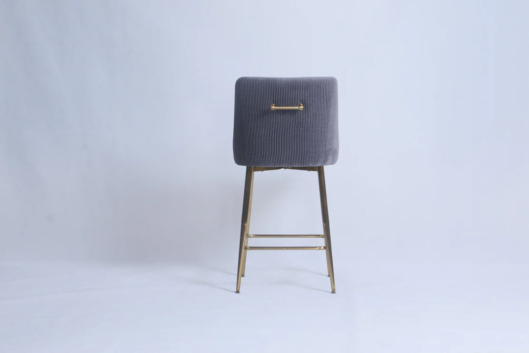 Milan Ribbed Dark Grey Velvet Bar Stool – Gold Legs & Handle