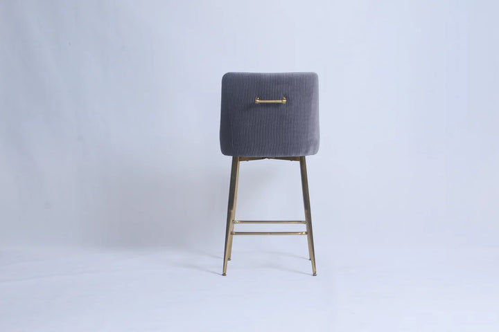 Milan Ribbed Dark Grey Velvet Bar Stool – Gold Legs & Handle