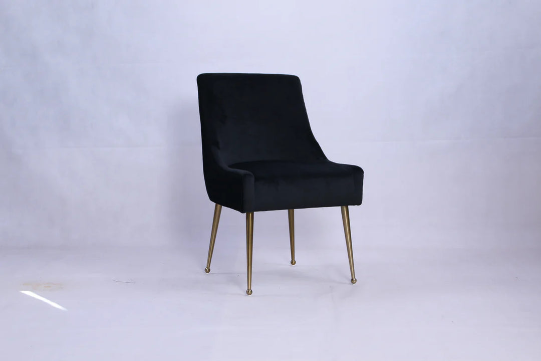 Milan Ribbed Black Velvet Dining Chair – Gold Legs & Handle