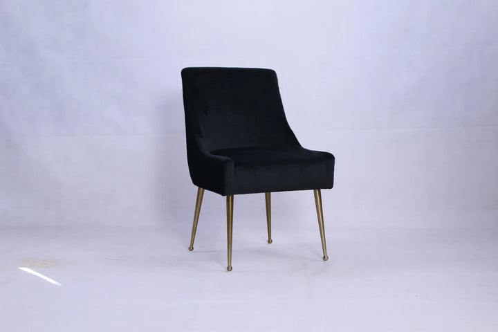 Milan Ribbed Black Velvet Dining Chair – Gold Legs & Handle