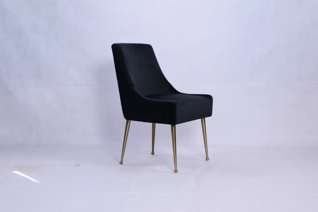 Milan Ribbed Black Velvet Dining Chair – Gold Legs & Handle