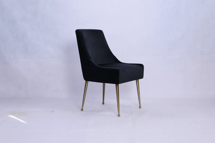 Milan Ribbed Black Velvet Dining Chair – Gold Legs & Handle