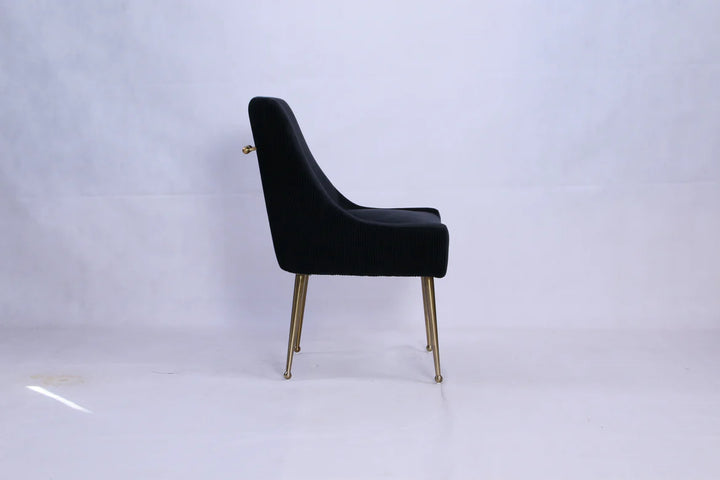 Milan Ribbed Black Velvet Dining Chair – Gold Legs & Handle