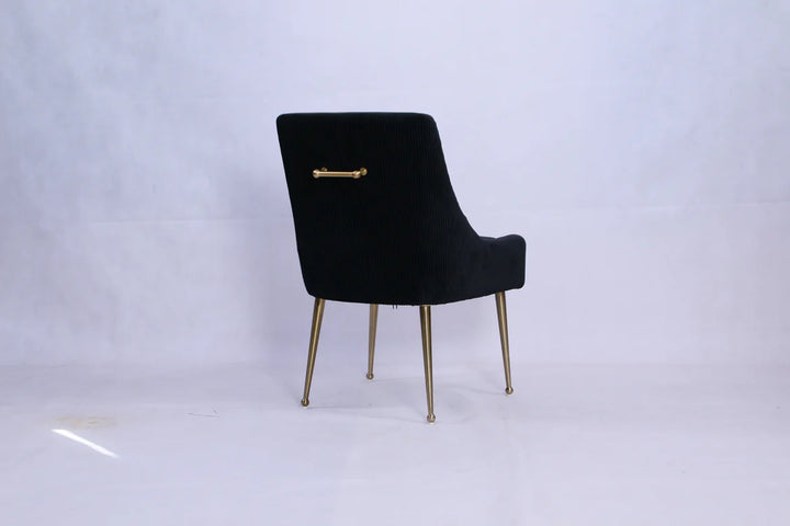 Milan Ribbed Black Velvet Dining Chair – Gold Legs & Handle