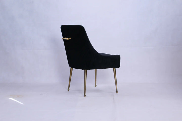 Milan Ribbed Black Velvet Dining Chair – Gold Legs & Handle
