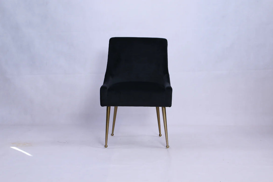 Milan Ribbed Black Velvet Dining Chair – Gold Legs & Handle