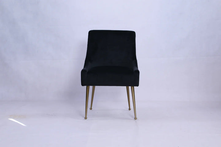 Milan Ribbed Black Velvet Dining Chair – Gold Legs & Handle