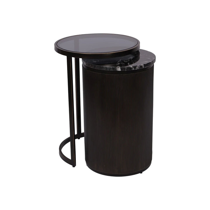 Belvedere Aged Black Side Table with Marble & Bronze Finish