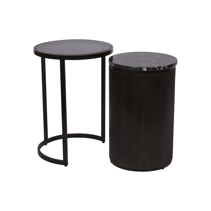 Belvedere Aged Black Side Table with Marble & Bronze Finish
