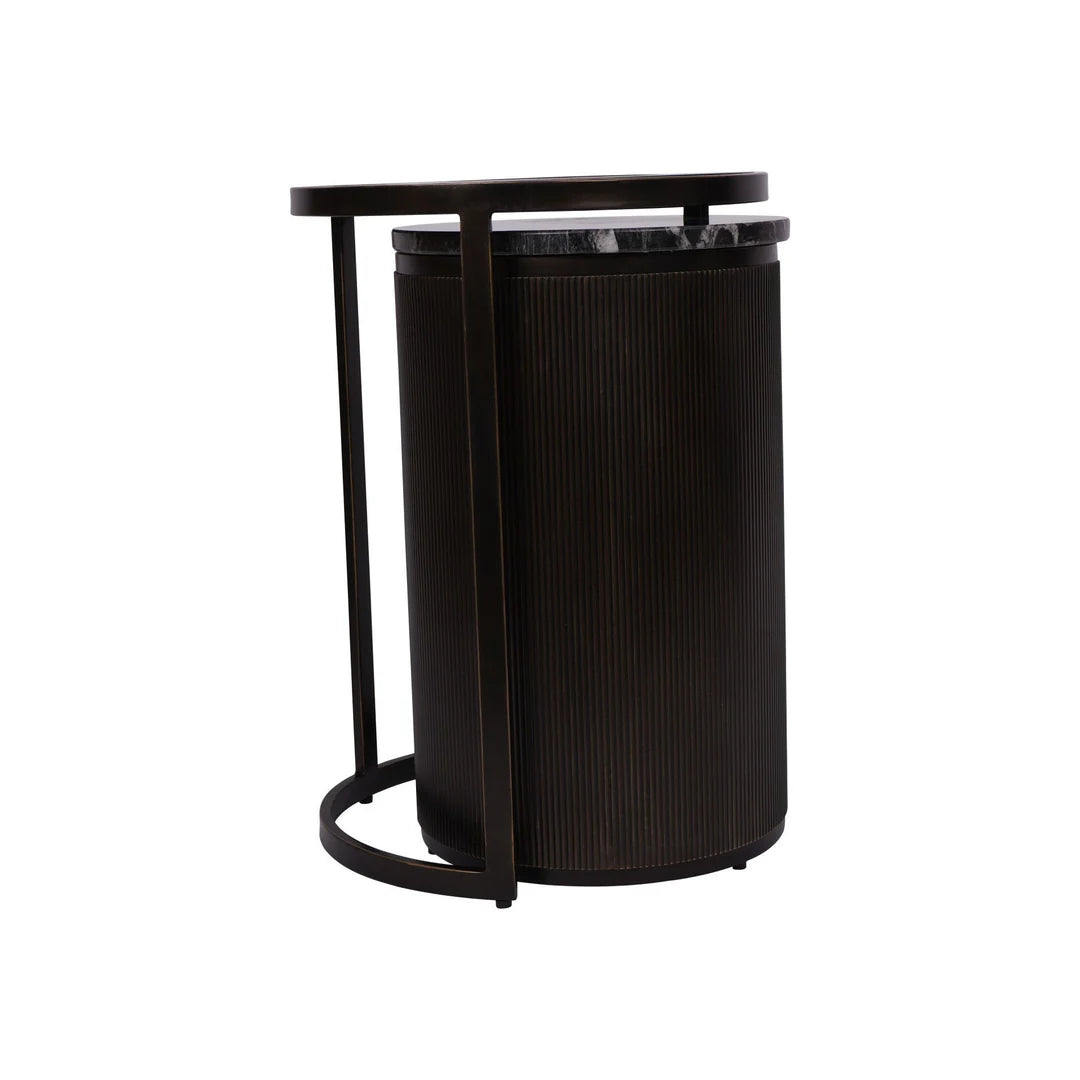 Belvedere Aged Black Side Table with Marble & Bronze Finish