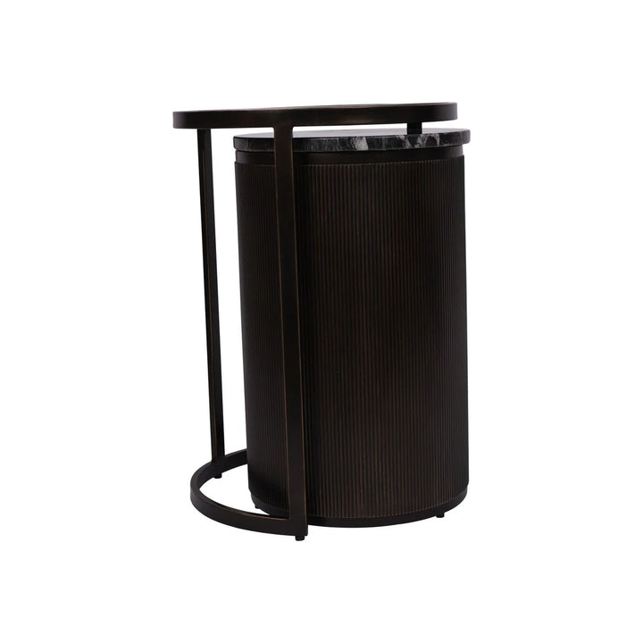 Belvedere Aged Black Side Table with Marble & Bronze Finish