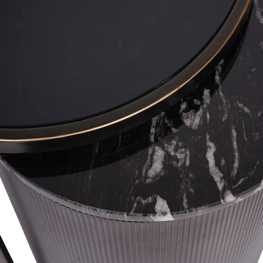 Belvedere Aged Black Side Table with Marble & Bronze Finish